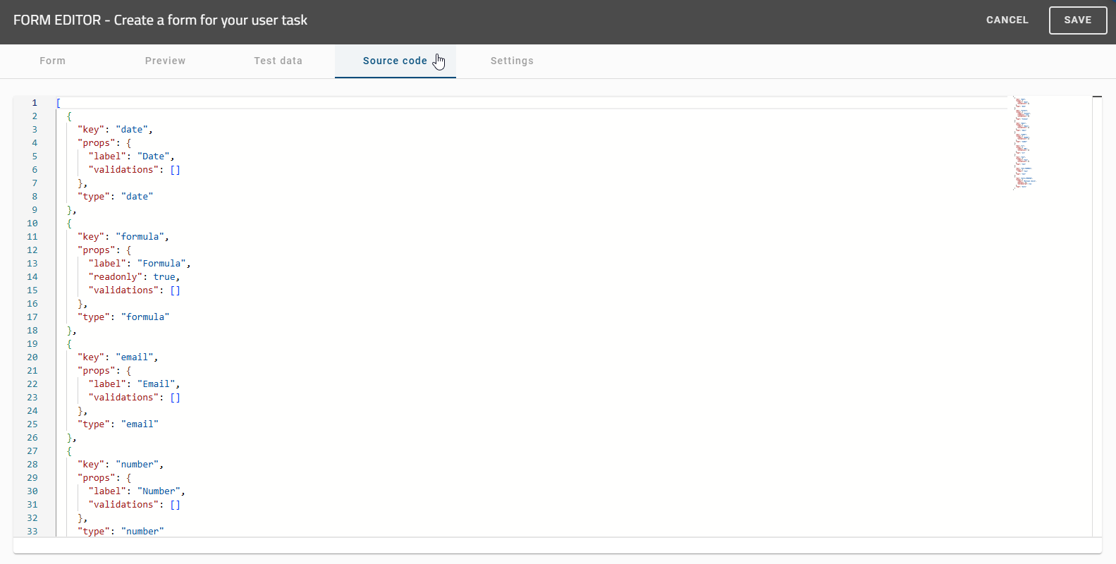 The screenshot shows the source code of the form, which you can view and customise if required.