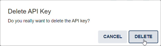 The screenshot shows a dialog in which the removal of an API key has to be confirmed.