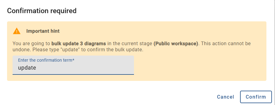 The screenshot shows the confirmation for updating the bulk update.