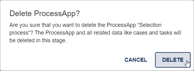 The confirmation to delete the ProcessApp data in the dialog is demonstrated here.