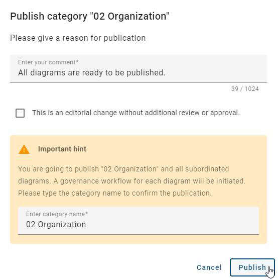 The screenshot shows the dialog for the publication.