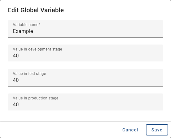 The screenshot shows the dialog for editing a global variable.