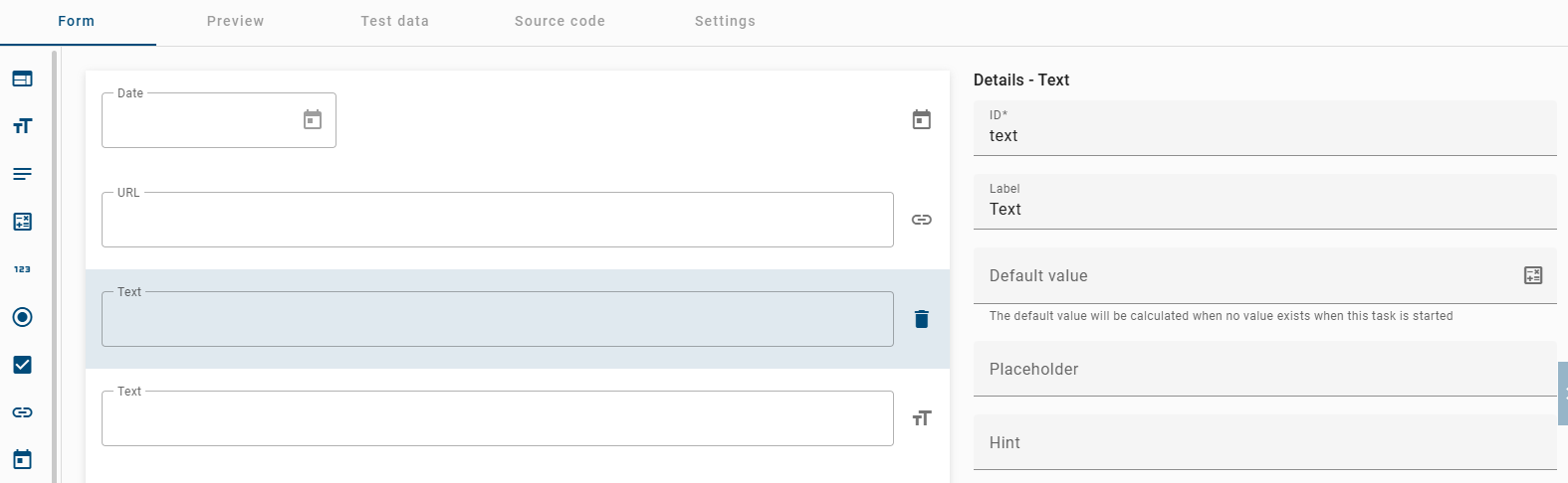 The screenshot which is displayed here shows the detail page of the text form.