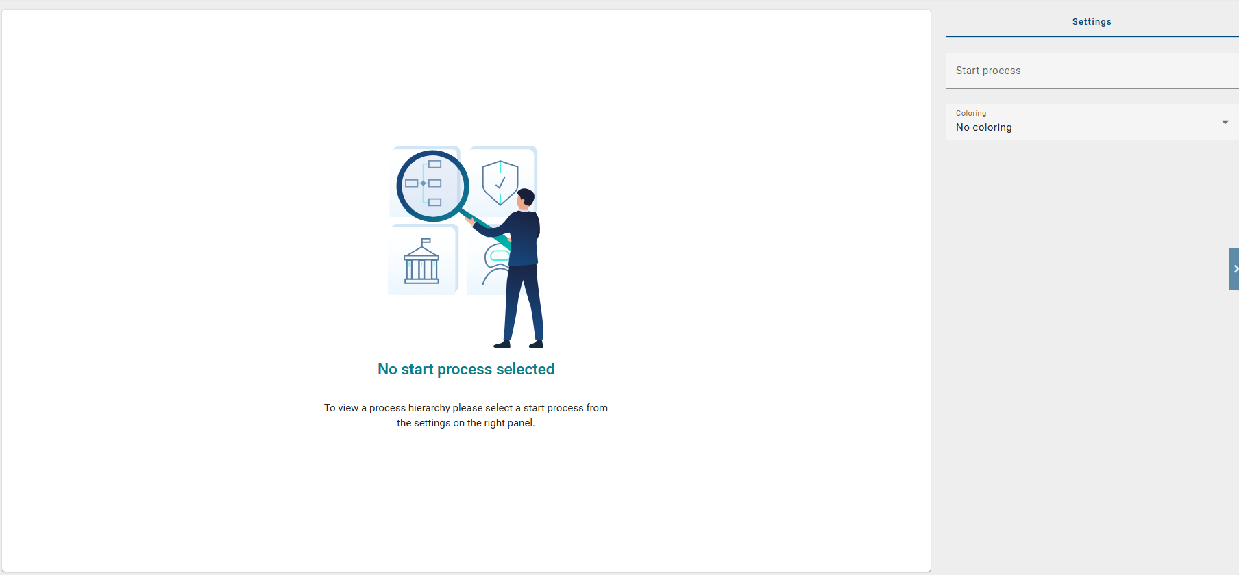 The screenshot shows the hierarchy start screen and the option to select a start diagram.