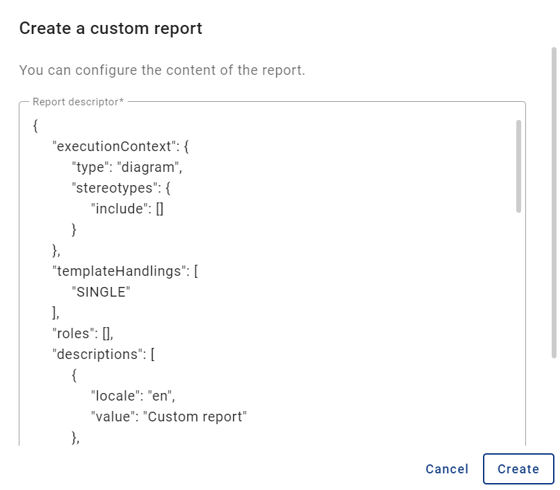 The screenshot shows the dialog for creating a new report.