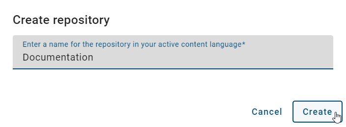 The screenshot shows the dialog for creating a new repository.